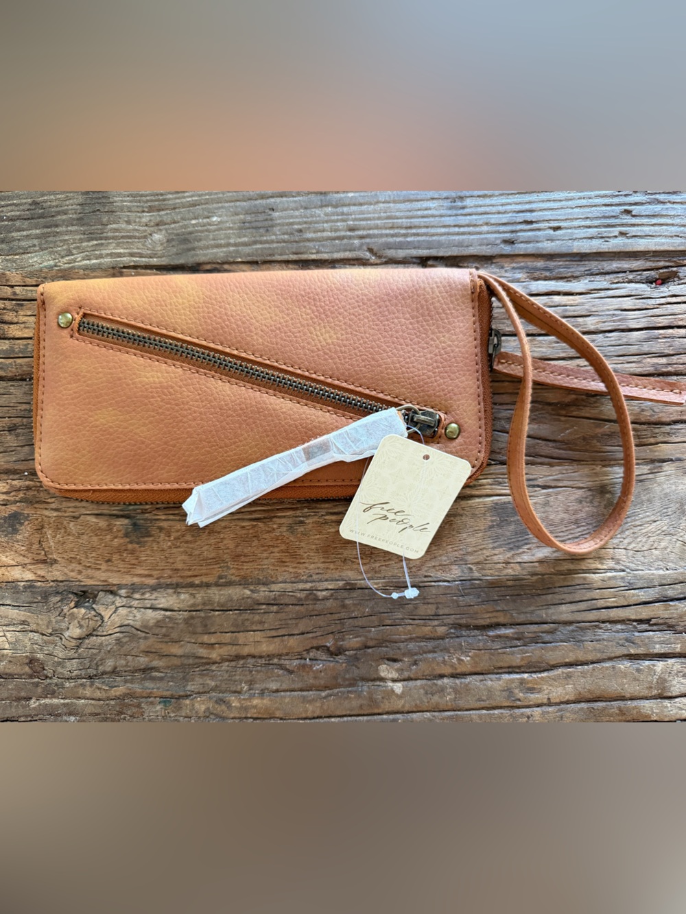 Free People Leather Wristlet Wallet - Tan